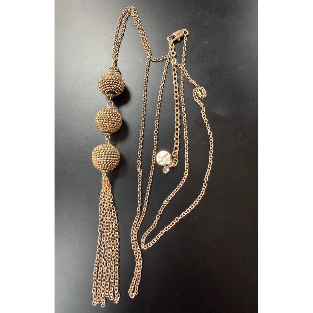 Tassel Necklace Chicos Gold Tone 30" Long Textured‎ Beaded Sphere Pendant